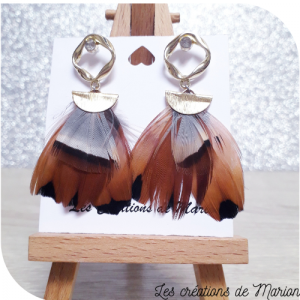 Boucles d'oreille plumes et attache demi-lune