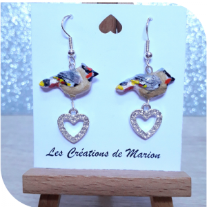 Boucles d'oreille jaseur boréal coeur
