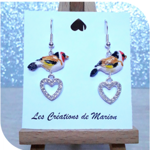 Boucles d'oreille Chardonneret coeur