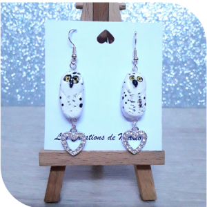 Boucles d'oreille Harfang des neiges coeur