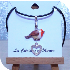 Pendentif rouge gorge coeur